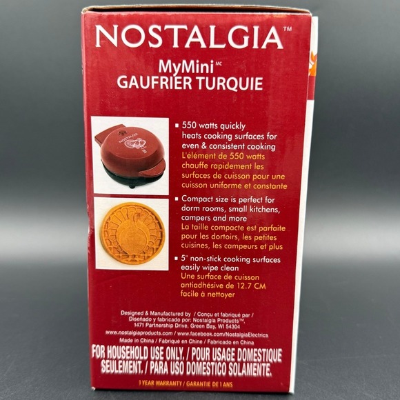 Nostalgia MyMini Turkey Waffle Maker 5 Inch Red Thanksgiving Holiday Open Box - Picture 3 of 16